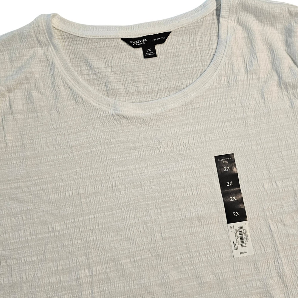 Simply Vera Vera Wang Women Tee White Gauze Textured Crinkle Short Sleeve 2X